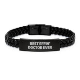 Funny Doctor Gifts from Friends for Graduation Unique Interlaced Leather Bracelet Best Effin' Doctor Ever - Image 1